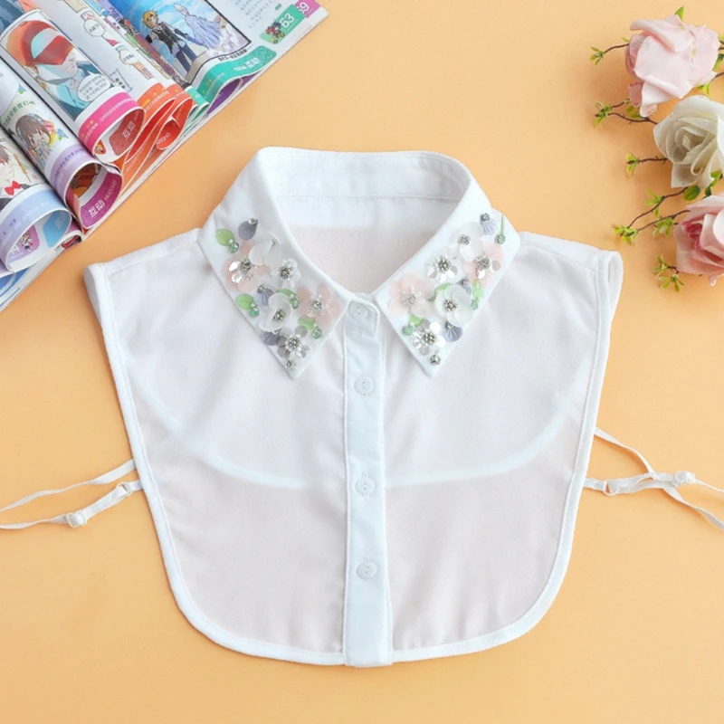 

Womens Detachable Blouse False Collar Handmade Beading for Rhinestone Sequins Fl Dropship