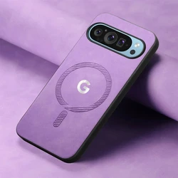 Luxury Skin - Friendly Leather Slim Magnetic Charge Case - Full - Pack Anti - Drop Protector for Google Pixel 8 Pro (Puprle)