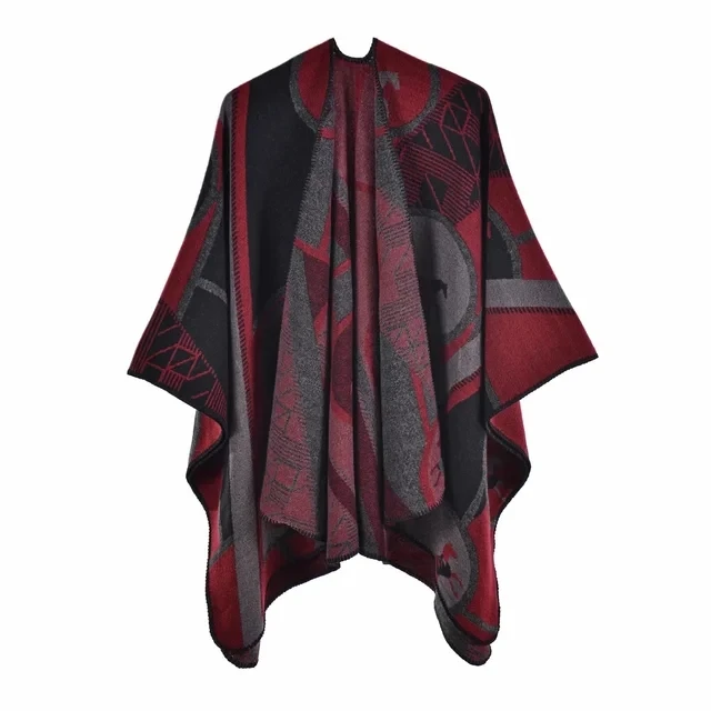 

Poncho Autumn and Winter Women's Knitted Double Sided Large Shawl Fashion Photograph Imitation Cashmere Warm Cloaks Lady Capes