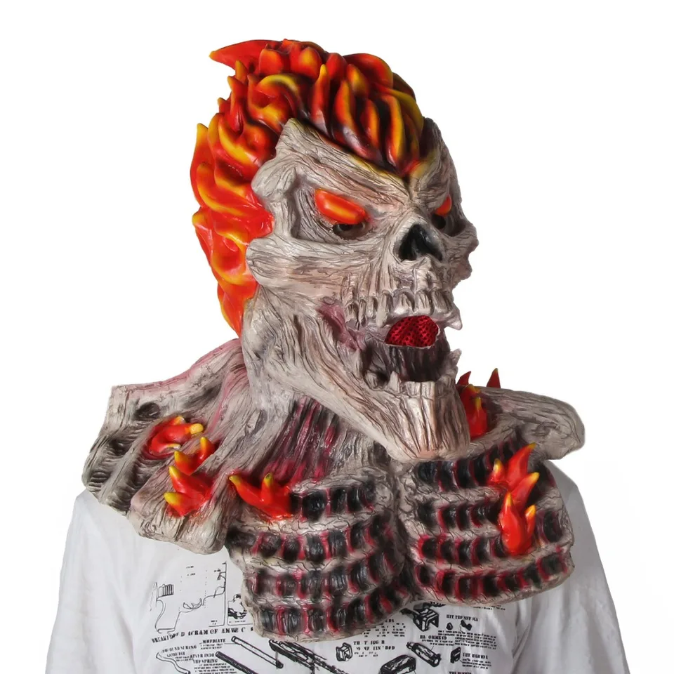 Masque Squelette Flammes Ghost Rider - Halloween Cosplay - Lateux Pleine Tête Pour Adultes - Effrayant