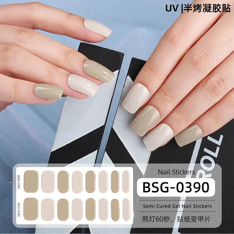 

16 Strips Solid Color Semi-curing UV Gel Nail Stickers Waterproof Long Lasting Full Cover Nail Decals UV Lamp Need