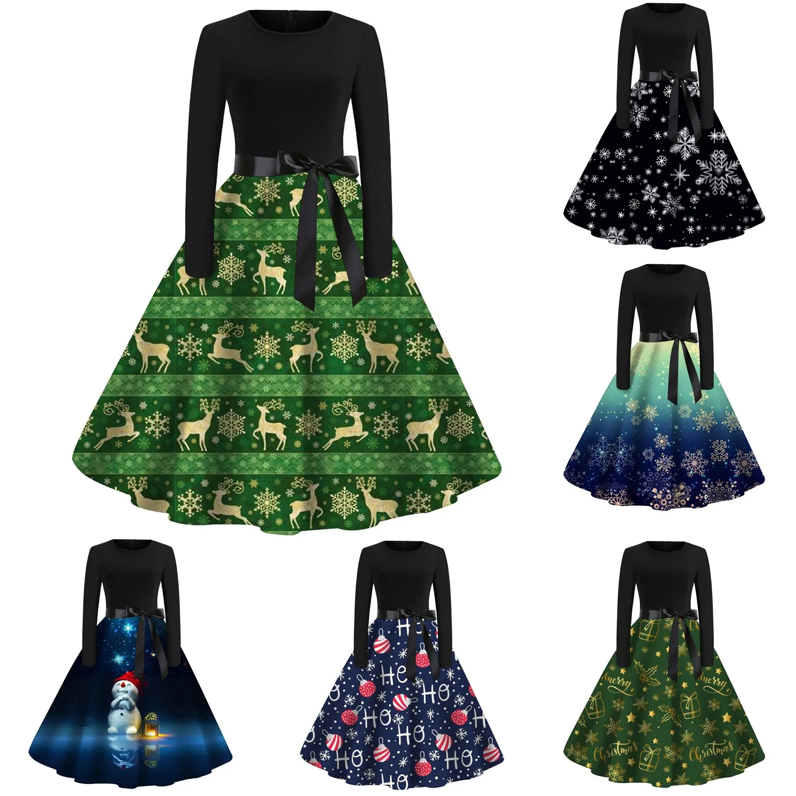 

Wrap Dress for Women Ladies Temperament Fashion Casual Christmas Print V Neck Neck Big Swing Lace Dress