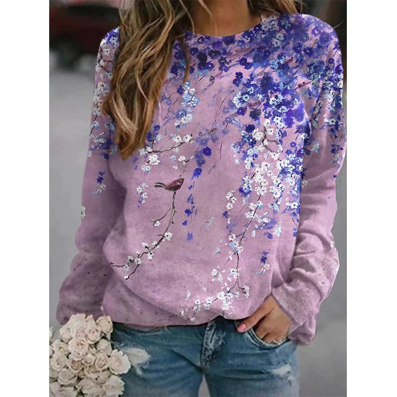 Autumn New Floral Sweatshirts Flower Bird 3D Print Hoodies Women Streetwear Long Sleeve Pullovers Tops Y2k Hoodie Woman Clothing