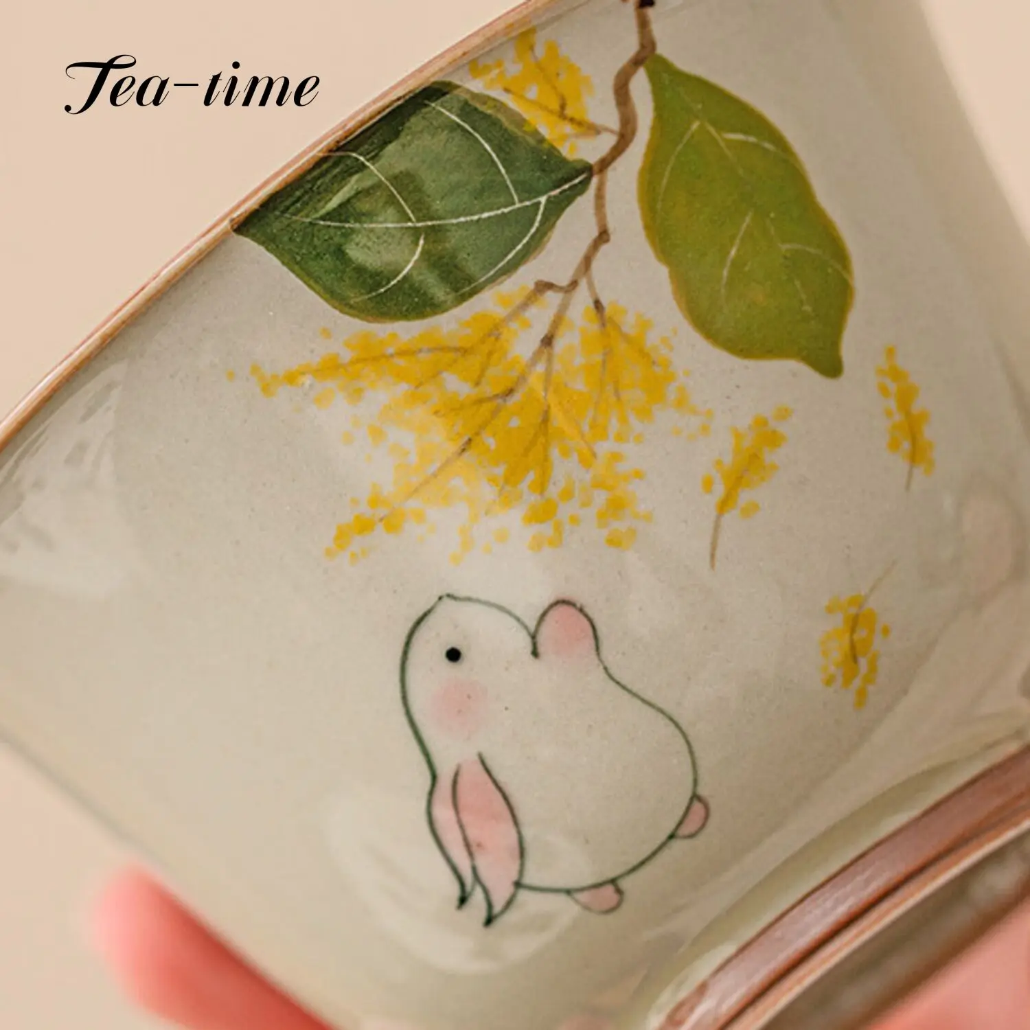 150ml Plant Ash Gaiwan Hand-painted Cute Rabbit Ceramic Ercai Tea Tureen Teacup Tea Bowl Anti-scald High-end Kung Fu Set