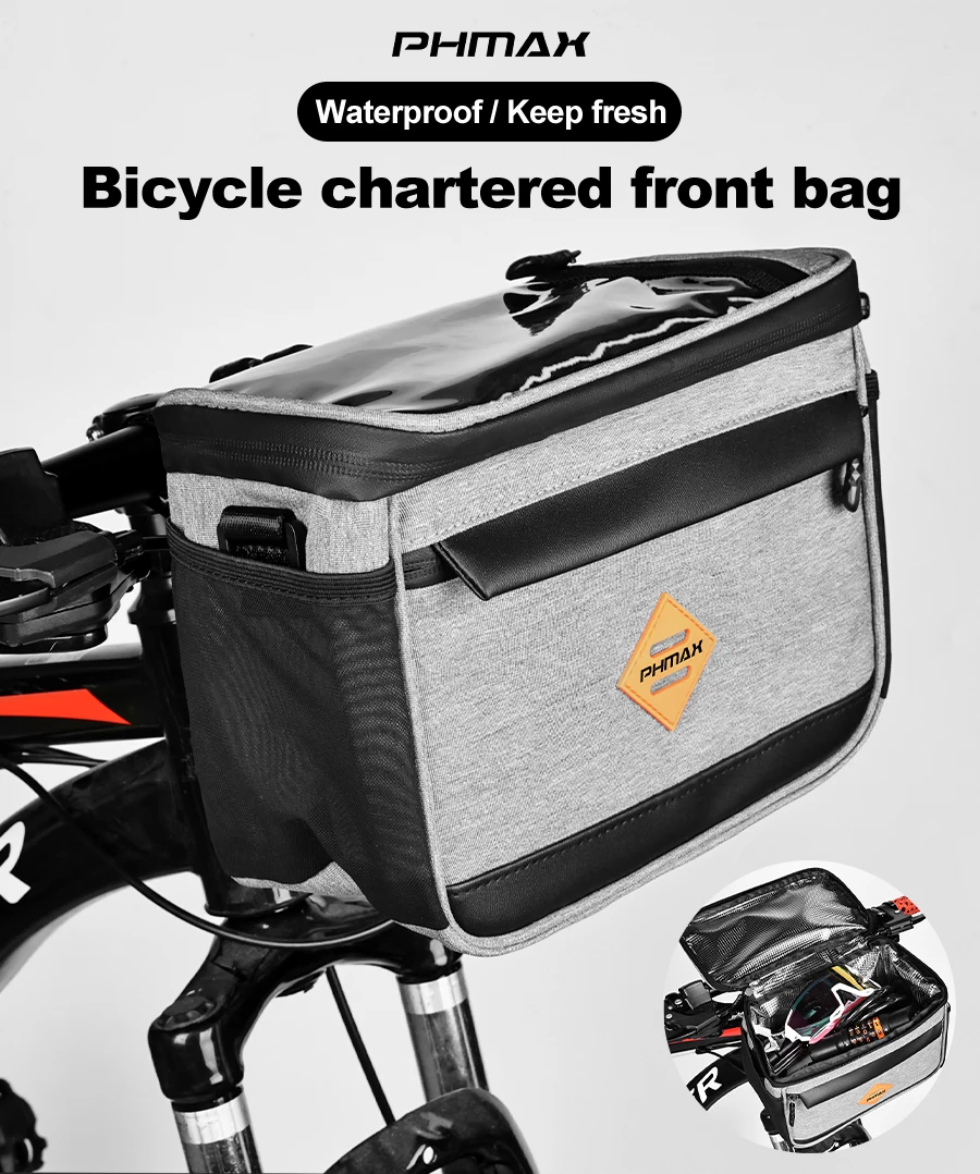 PHMAX Fahrrad-Fronttasche, wasserdichte Frischtasche mit großem Fassungsvermögen, Touchscreen-Fahrrad-Handytasche, Messenger-Tasche – Detail 1