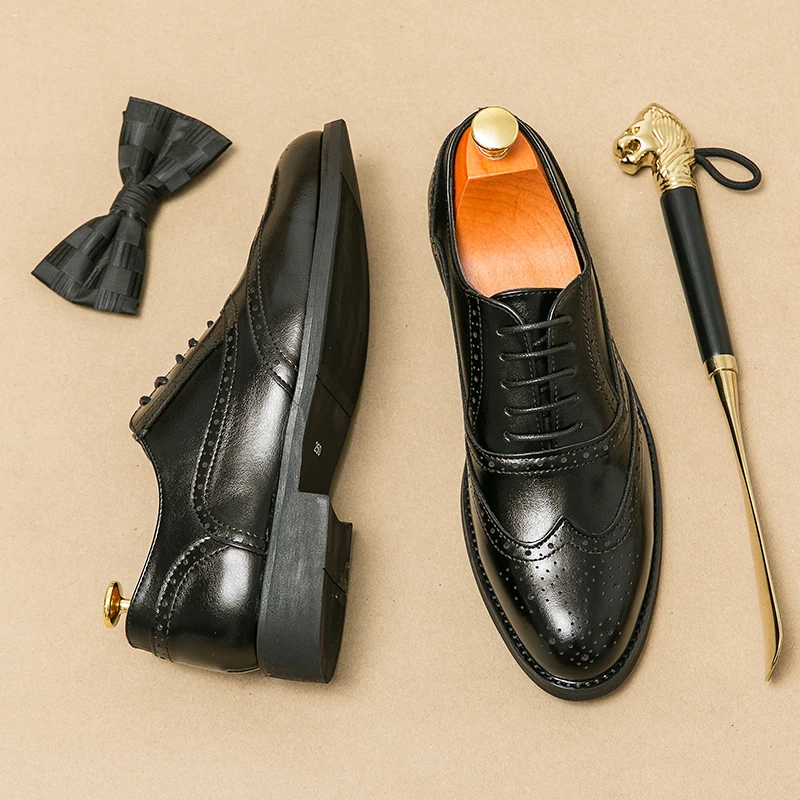 Men's Brogue shoes Lace Up Office Business Shoes for Men's Banquet Groom Wedding Shoes