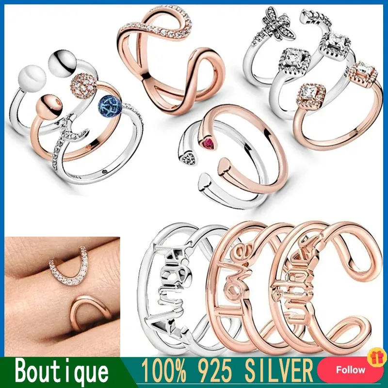 

New Women's Popular Ring 925 Sterling Silver Original Logo Heart shaped Pearl Dragonfly Women's Zircon Open Ring DIY Jewelry