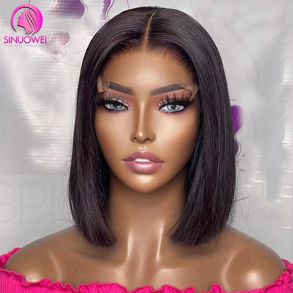 

Sinuowei T Part Bob Lace Human Hair Wigs For Women 8-16Inch Brazilian Straight Short Bob 4X1 13X1 Lace Human Hair Wigs