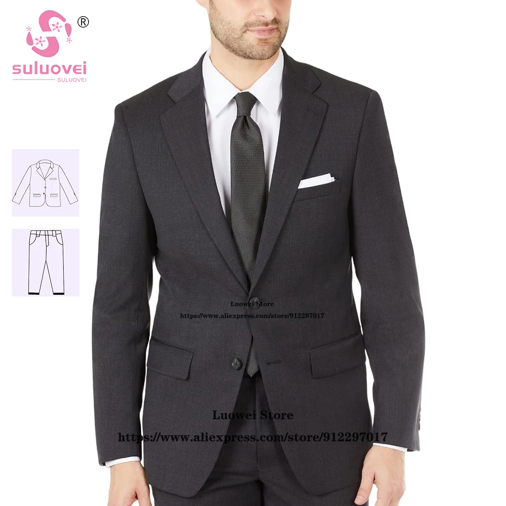 Classic Grey Business Suits For Men Slim Fit 2 Piece Pants Set Formal Groom Wedding Prom Tuxedos Blazer Terno Masculino Completo