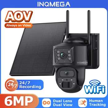 INQMEGA AOV PTZ 6MP solar panel 360 ° PTZ outdoor security camera 4G LTE Wifi network 10500mAh battery 24/7 low frame recording