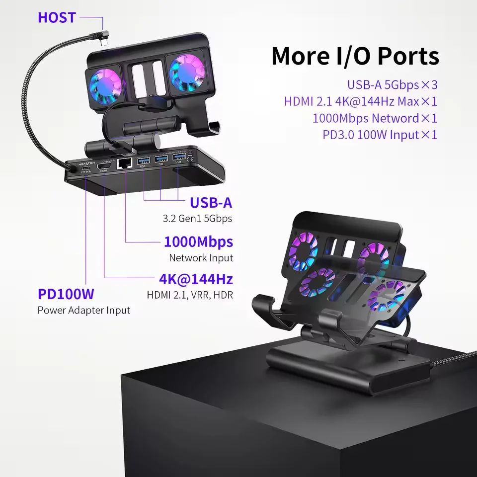 Switch2 듀얼 냉각 팬 4K@144Hz NS2 팬 냉각 도킹 PD100W 기가비트 네트워크 액세서리용 높은 재생률 도킹 스테이션