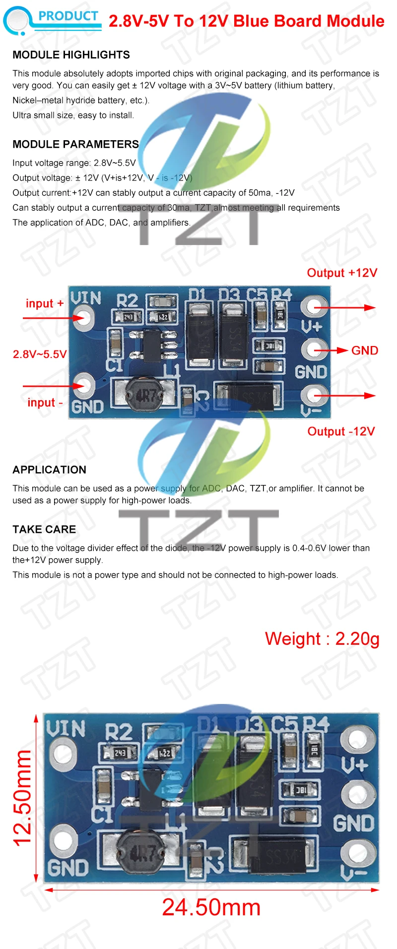TZT 1/3PCS TPS61040 Leistungsmodul 2,8V bis 5,5V Eingang Plus oder Minus 12V Ausgang 5V bis ±12V DC-Platine – Detail 1