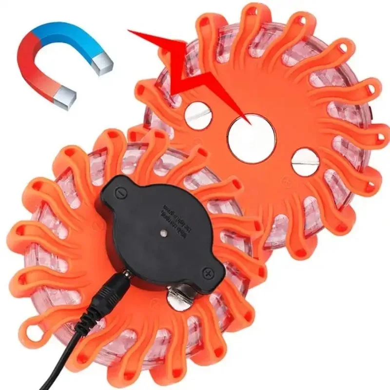 LED Road Flares Flashing Emergency Warning Light Rechargeable Waterproof Roadside Safety Disc Magnetic Base Flashing Flare Kit emergency light