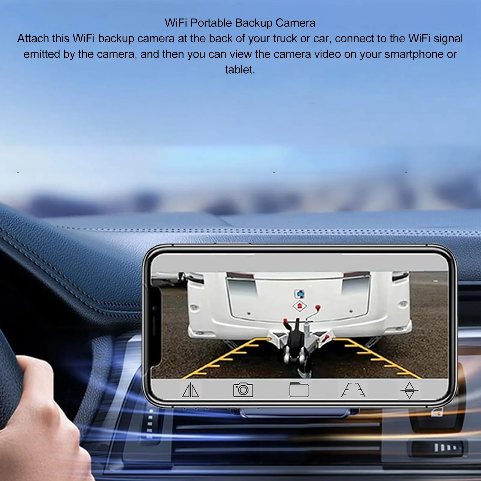 Rear View Camera Built in 9600mAh Battery WiFi Solar Backup Camera Magnetic Base Installation HD 1080P for RV Truck Trailer