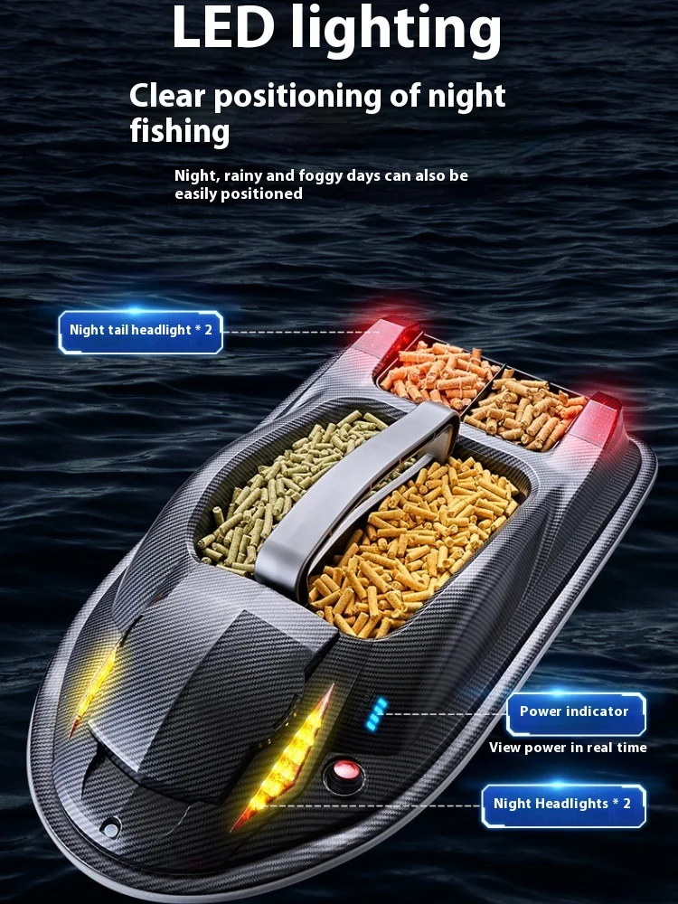 Large Hj817 Remote Control Bait Boat 3 Hopper High Speed Rc Fishing Boat 500m 7kg Load Voice Broadcast Smart Route Correction 6