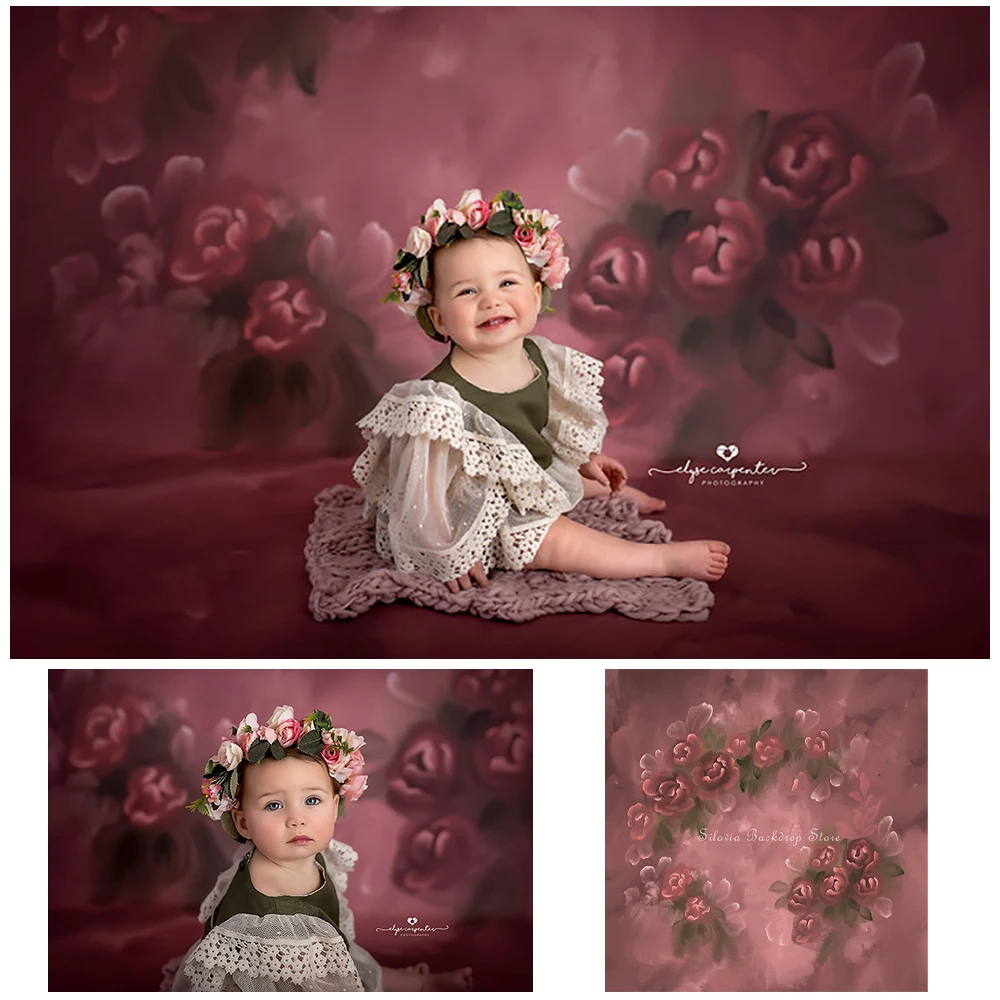 

Fantasy Blooming Red Flowers Photography Background Hand Painting Floral Backdrops Pregnant Kids Portrait Photo Studio Props