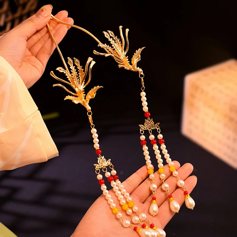 Vintage Phoenix Tassel Step Shaking Hairpin For Women Girl Hair Stick Hair Clip Costume Chinese Hanfu Accessories Pins