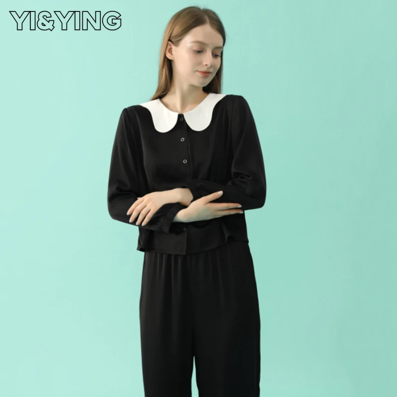 

[YI&YING] Spring and Autumn Long sleeved Imitation Silk Pajamas Women's Ice Silk Two Piece Casual Set Home Furnishing YA2C050