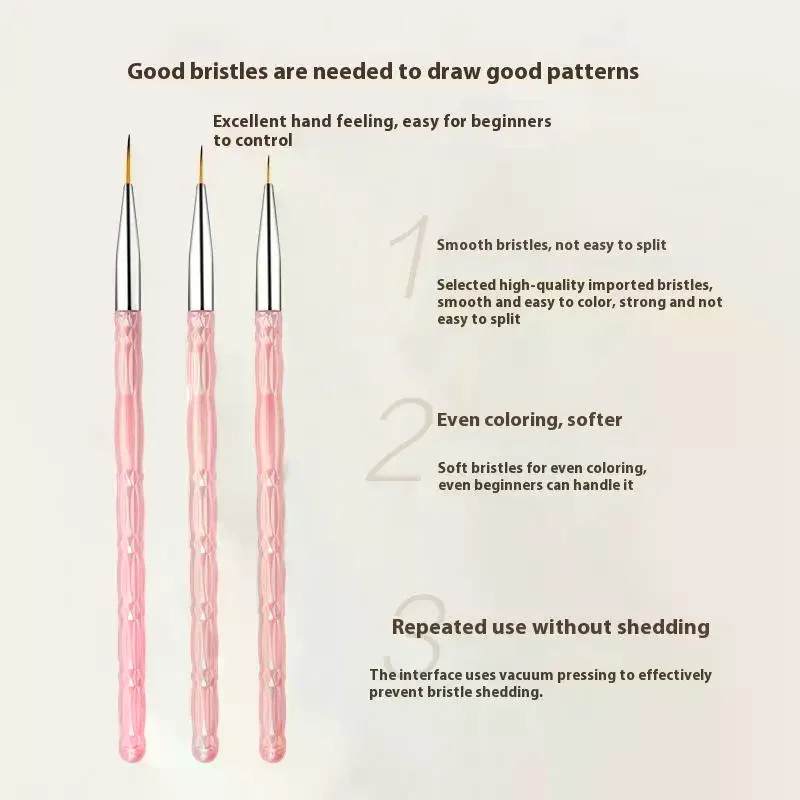 3pcs/set Nail Art Liner Brushes - Professional Thin Detail Fine Drawing Brushes for UV Gel Polish Painting & Nail Design Tools