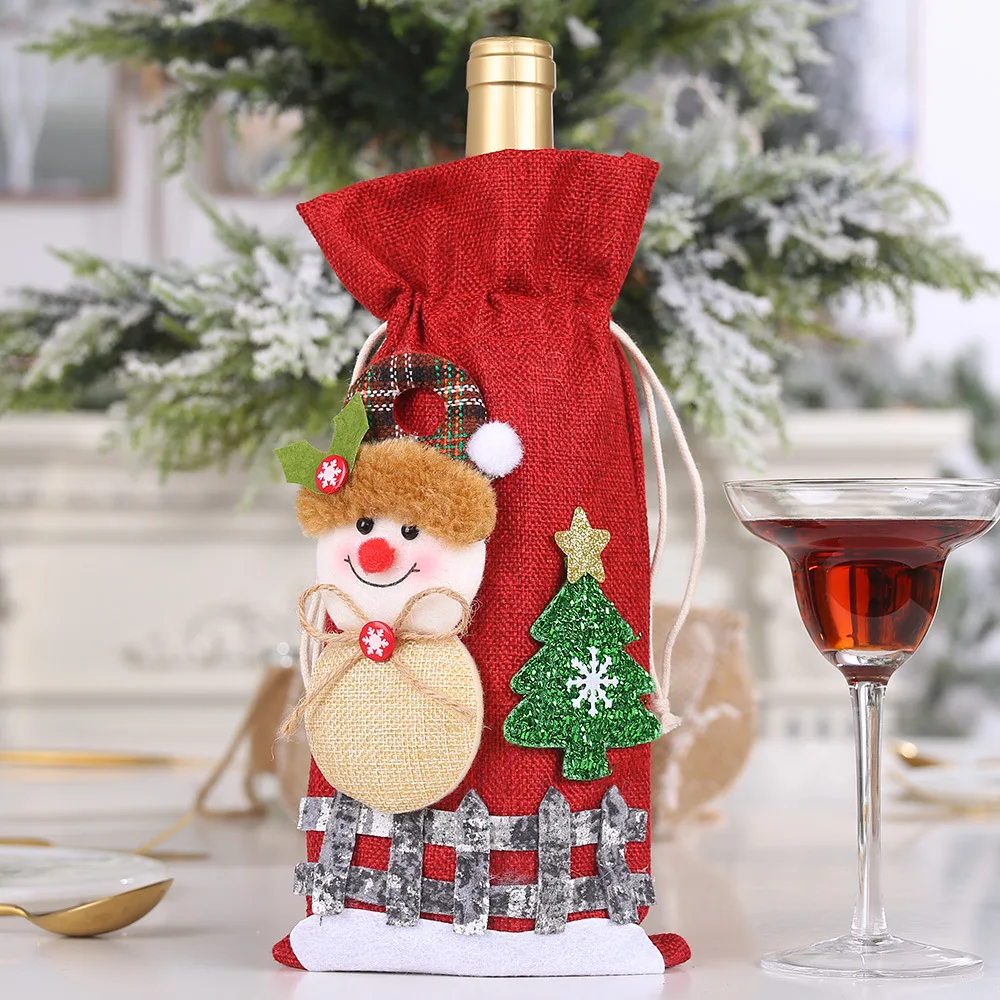 thumbnail image 1 of Juego de botellas de vino de Navidad, decoración de mesa para fiestas, funda para botellas de vino, vestido de terciopelo rojo, disfraz de Papá Noel, vajilla decorativa de Año Nuevo, 1 of 5