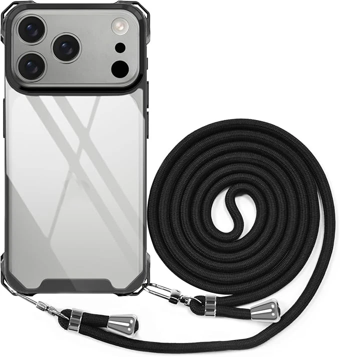 Luxury Clear Crossbody Strap Case with Four-Corner Hook and Lanyard Neck Cord