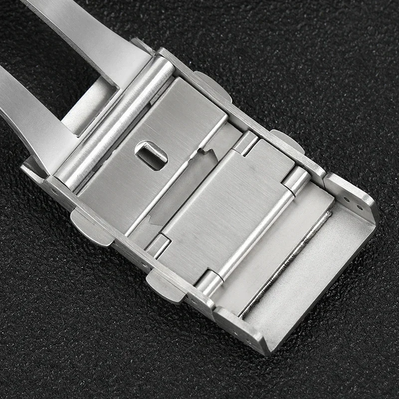 Solid 316L Stainless Steel Brushed Folding Safety Watch Clasp, 18mm or 20mm, with Double Push Extendable Adjustable Buckle