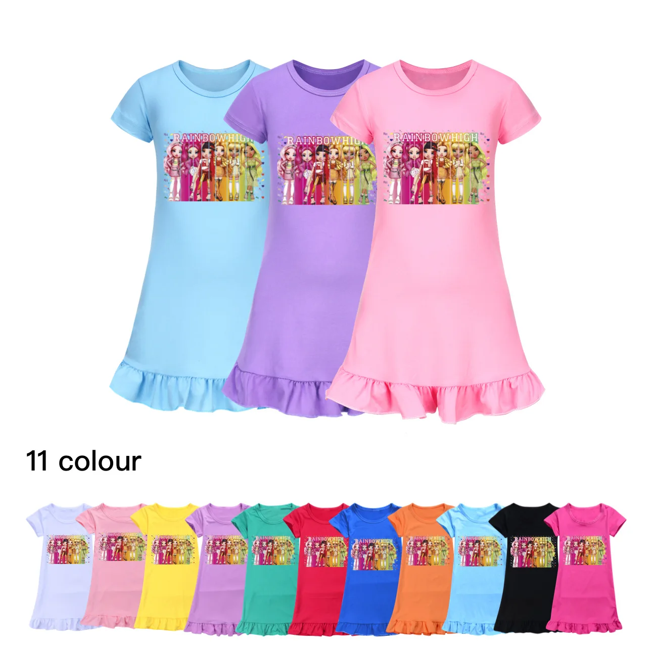 

Rainbow High Clothes Kids 2024 Summer Casual Dresses Baby Girls Funny Cartoon Nightgowns Children Daily Short Sleeve Sleepdress