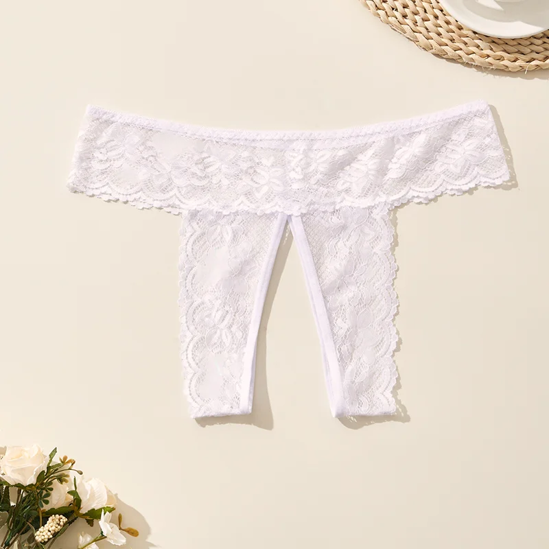 1 Stück Einfarbige Spitzen-Damenunterwäsche Sexy Verführerische Offene Slips Sommer-Qualitäts-Damenhöschen – Detail 4