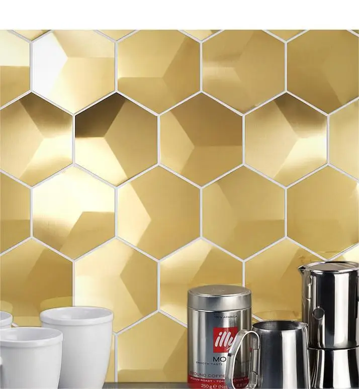 Europe style pure gold 3D hexagonal stainless steel mosaic tile DIY wallpaper for home decoration drill tail screw decorative waterproof cap color steel resin tile nail external hexagonal screw waterproof accessory