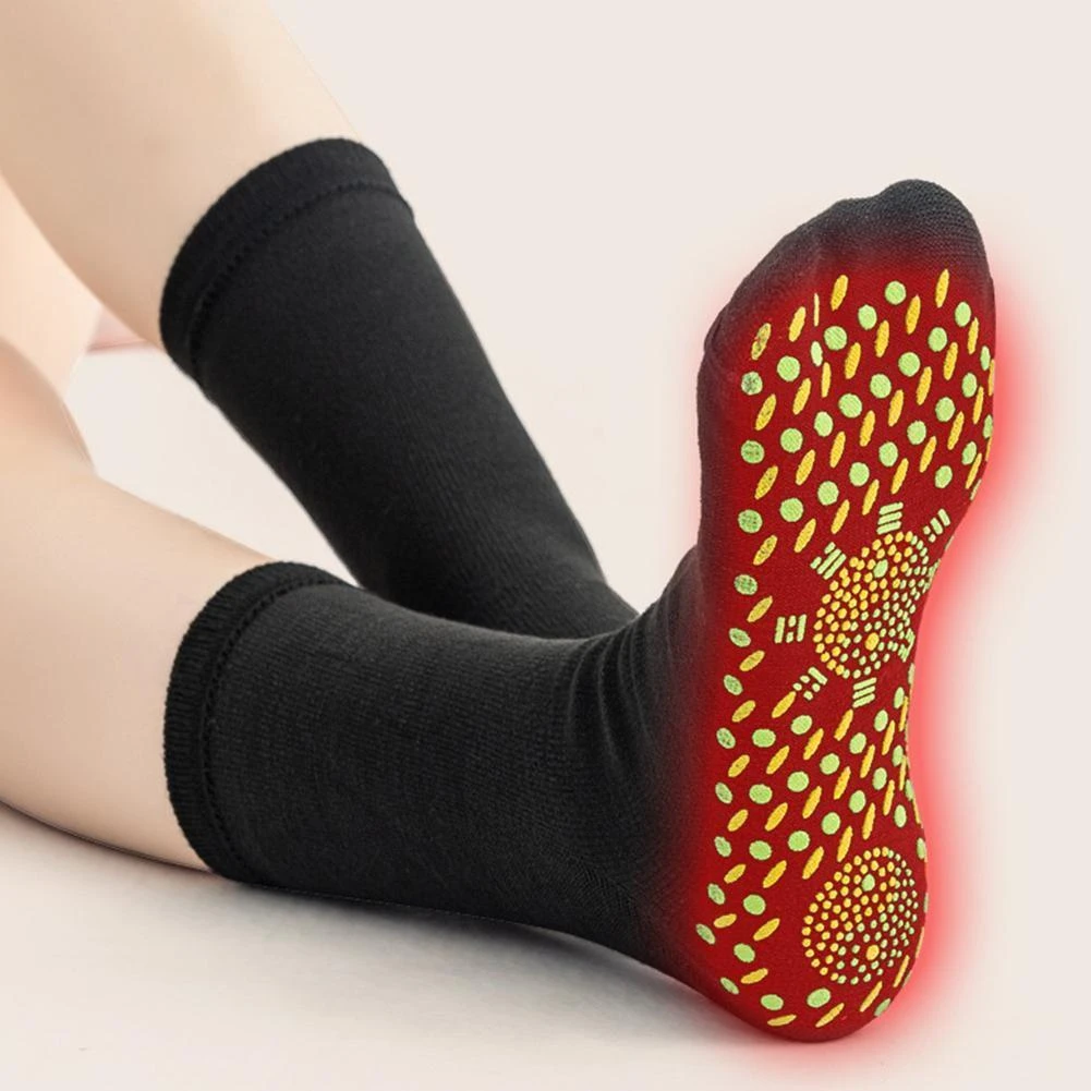 1pair Winter Tourmaline Thermal Heated Socks For Women Men Wormwood