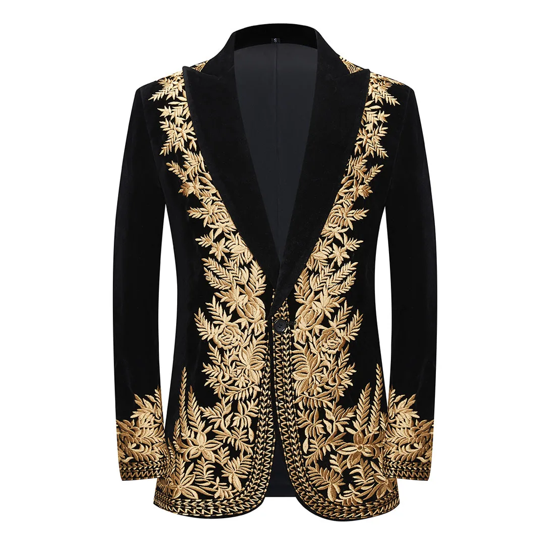 Luxury Men's Wedding Suit Jackets Gold Black Velvet Embroidery