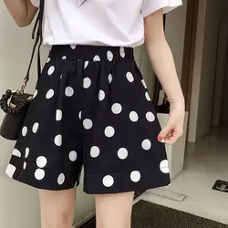 2023 New Summer Casual Polka Dot Loose Elastic Waist Wide Leg Women Clothing Fashion Pleated High Waist Shorts Ladies