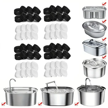 32pcs 16pcs 12pcs Automatic Cat Fountain Filter Replacement, Activated Carbon Cat Drinking Water Filter With Sponge Foam Filter 1