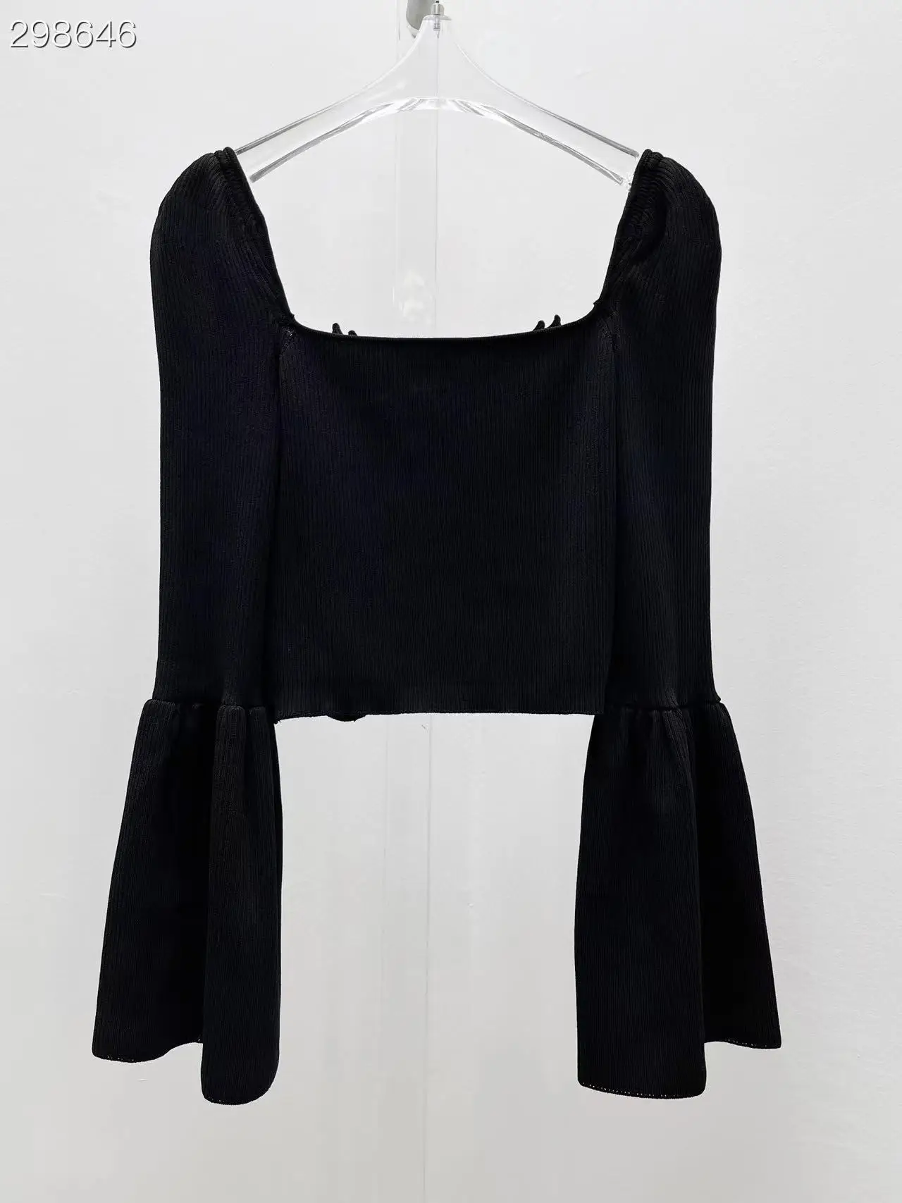 

Fashion Luxury Blouse 2022 Autumn New Design Women Runway Floral Embroidery High Quality Slash Neck Flare Sleeves Black Blouse