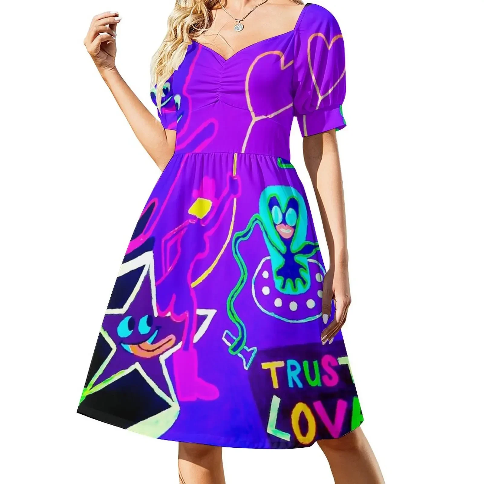 thumbnail image 1 of Vestido de manga corta Shooting For The Stars (luz ultravioleta) vestido mujer verano vestidos de verano para mujer vestidos de mujer, 1 of 8