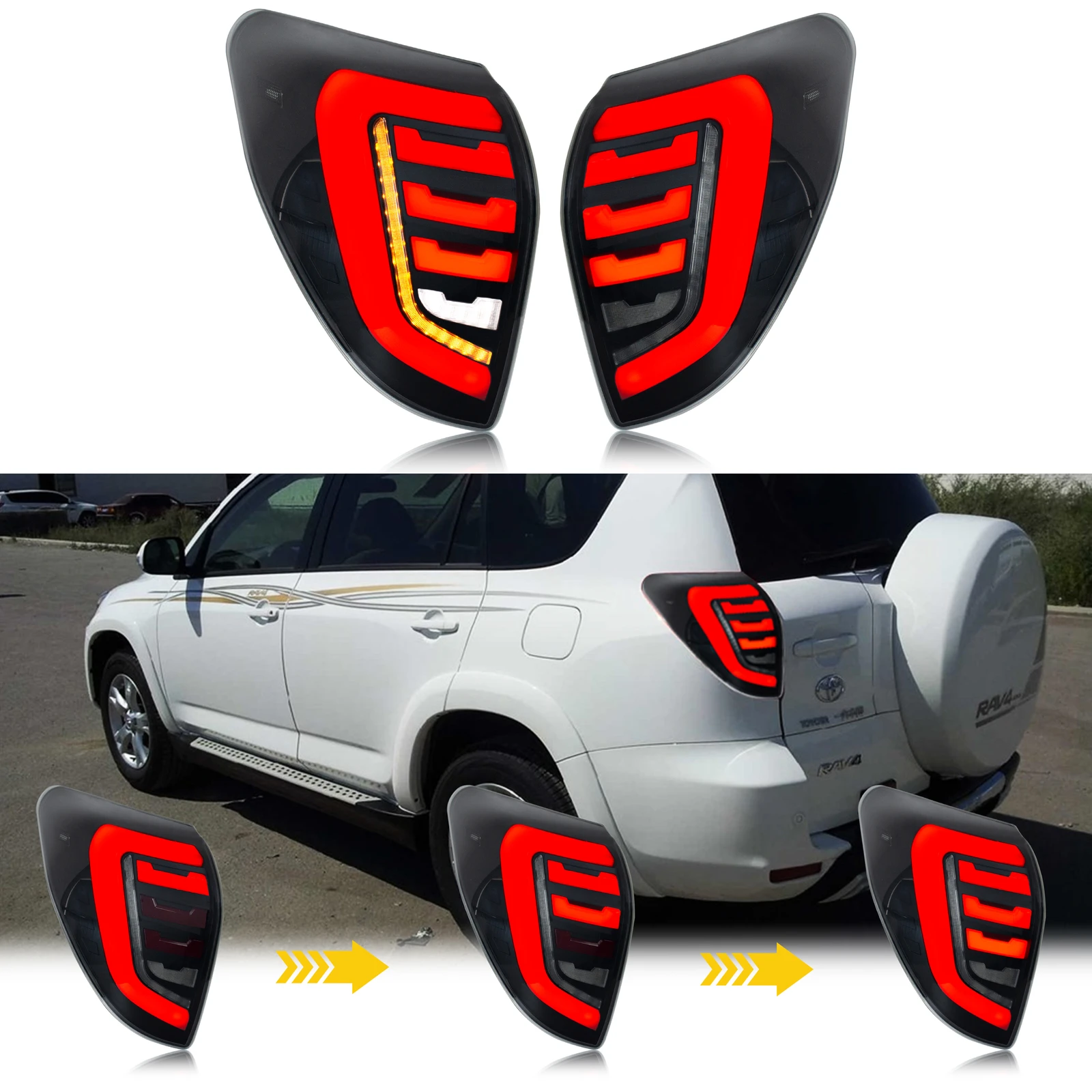 LED-Rückleuchten für Toyota RAV4 2009-2012 mit Sequentiellem Blinker, Schwarze Heckleuchten-Einheit [Nicht Passend für RAV4 2006-2008] – Detail 3