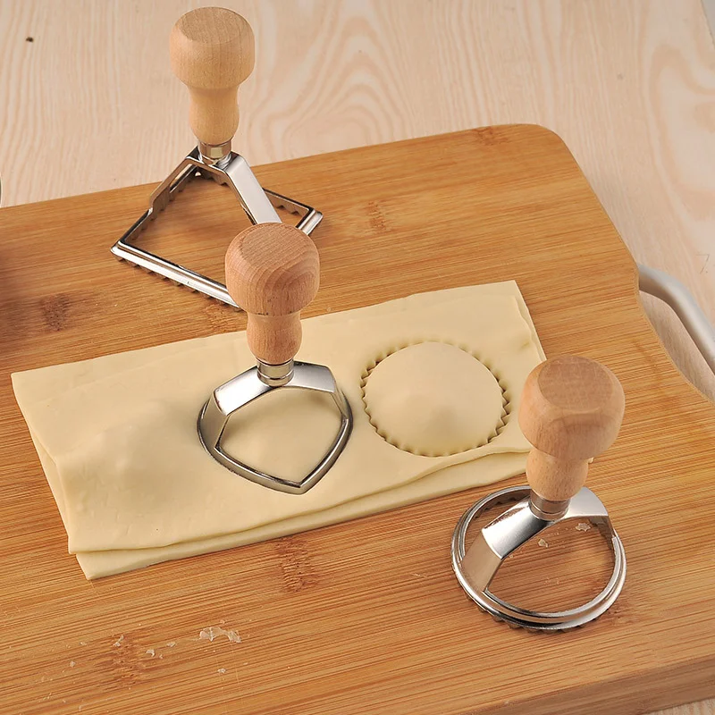 

Ravioli Stamp Maker Cutter with Roller Wheel Set, Mold with Wooden Handle and Fluted Edge, Pasta Press Kitchen Attachment