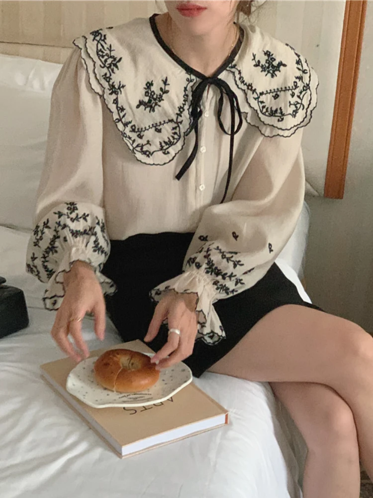 森ガールズ韓国かわいい甘い綿刺繍トップス女性 FLHJLWOC
