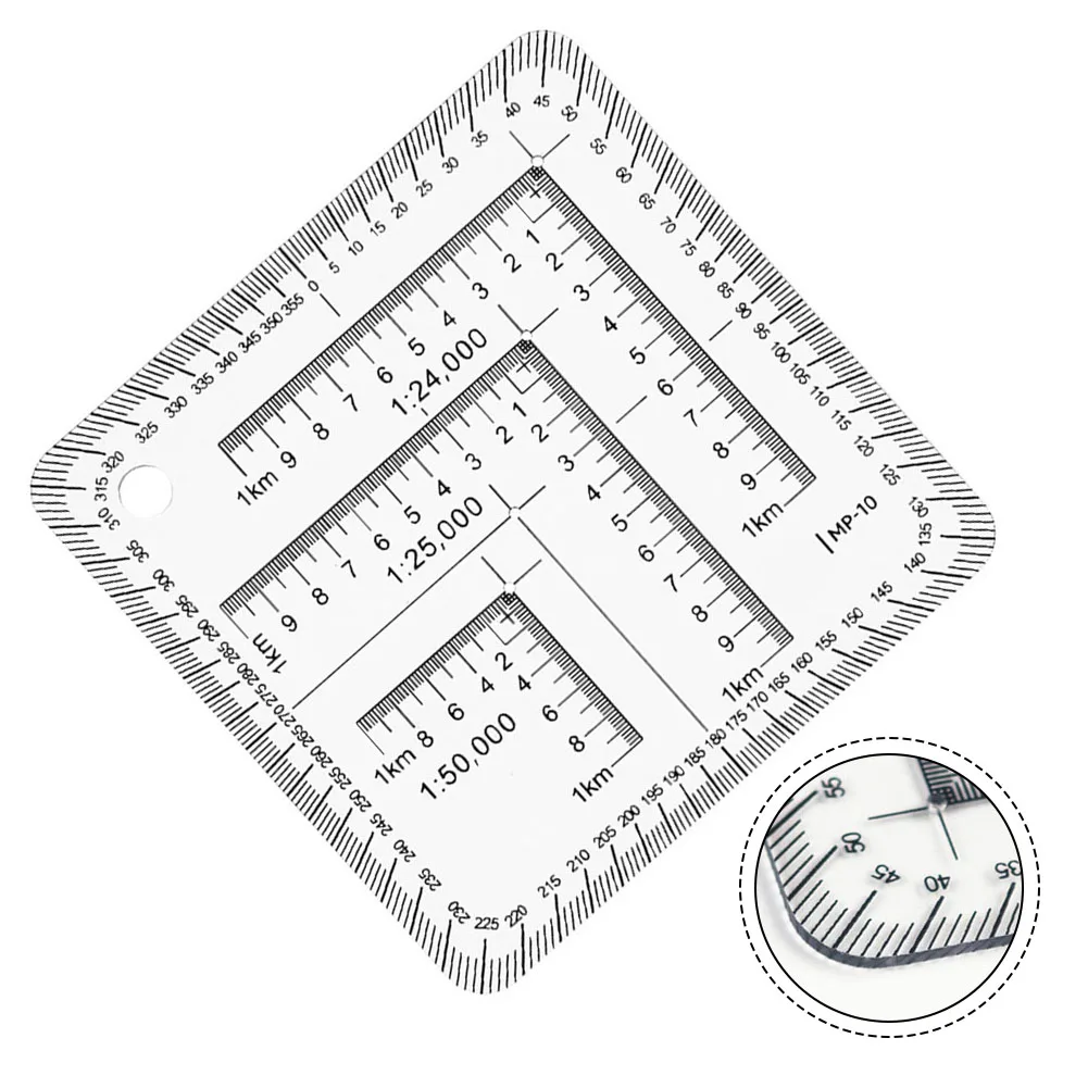 1pc Geographic Coordinate Ruler For Military-Style Transparent Topographical Map Scale Navigation-Military Protractor