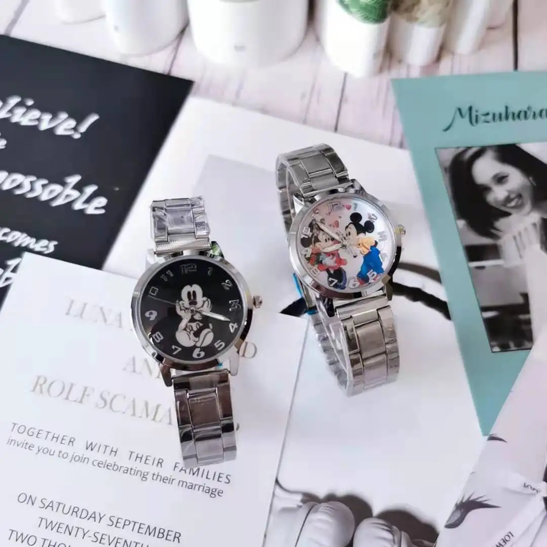Children's Watch Disney Mickey Minnie Cute Boy Girl Cartoon Mickey Mouse Stainless Steel Waterproof Quartz Watch Birthday Gifts 3