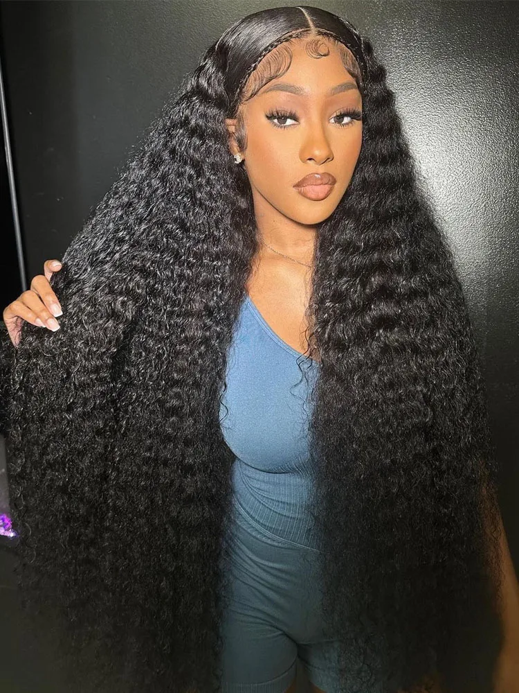 13x6 natural black Deep Wave Transparent Lace Frontal Human