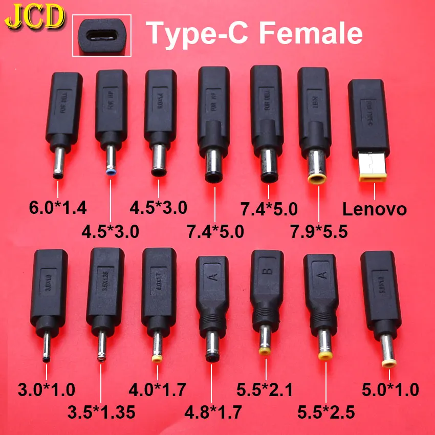 USB Typ-C Weibliche Zu DC 7,4x5,0 4,5x3,0 5,5x2,5 5,5x2,1 Männlichen plug Power Stecker Laptop Adapter Konverter Für Lenovo HP Dell