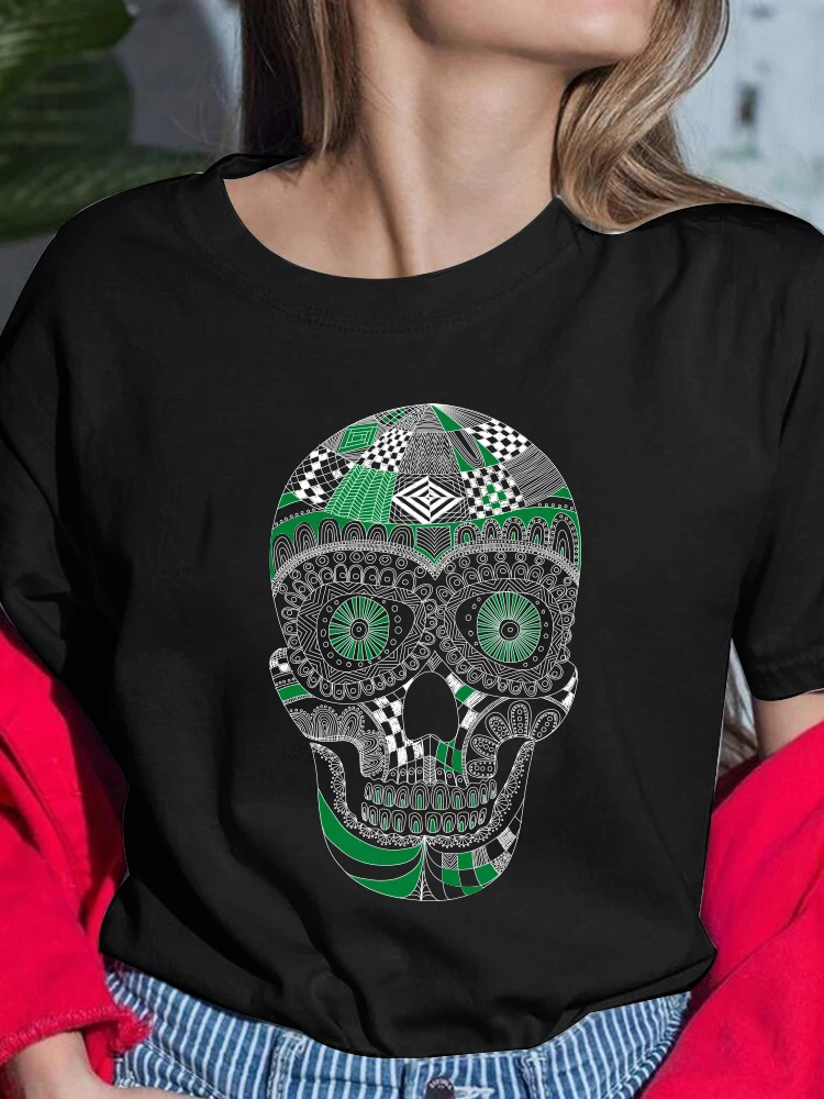 

Harajuku Womens Tshirts Tops Cartoon Skull Print Ladies Black T-shirts Casual Fashion Short Sleeve Clothing female T shirts 2022