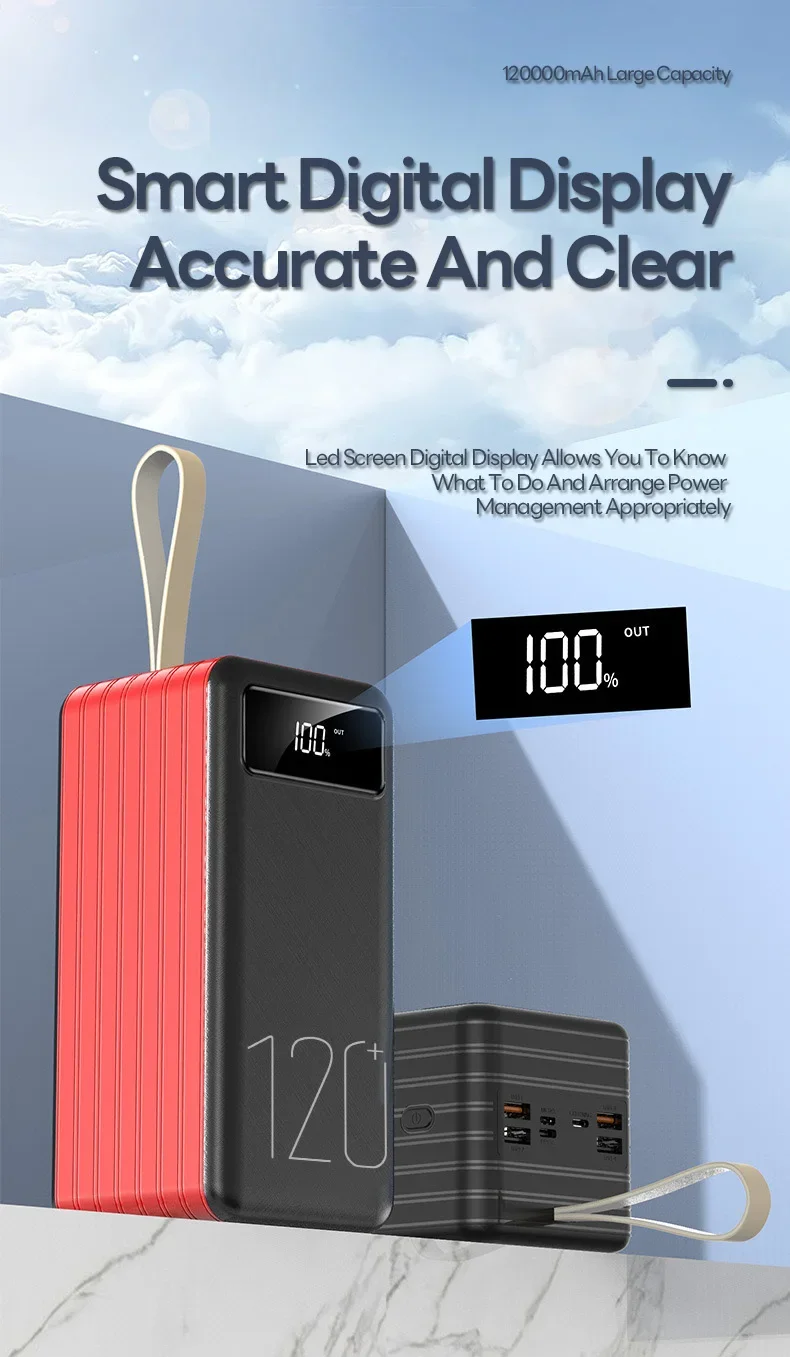 New 120000mAh Ultra Large Capacity 120W Fast Charger Portable Outdoor Power Bank for IPhone Xiaomi Huawei External Battery Pack 5 Sc1ce266467e040cf9bd037ce009c926aI