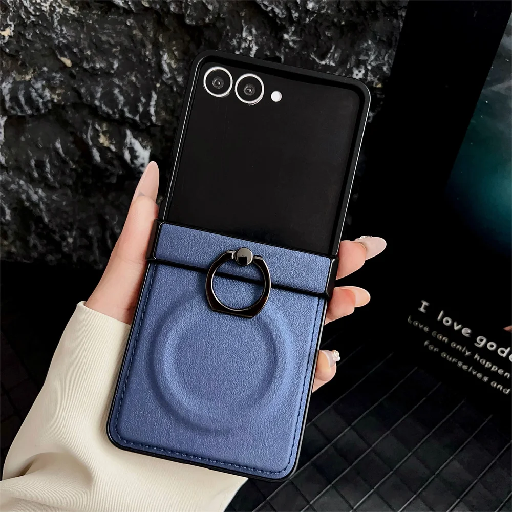 Magnetic Ring Holder Phone Case with 360° Rotating PU Leather Back Cover