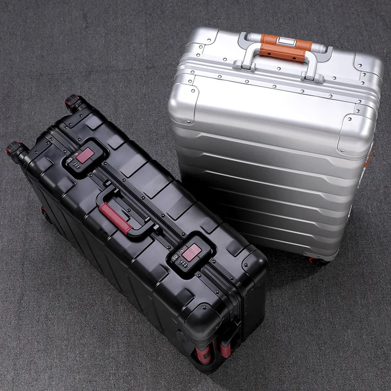 Men's and Women's Wheeled Suitcase Aluminum Magnesium Alloy Luggage Trolley Suitcase Business Password Suitcase Travel Luggage