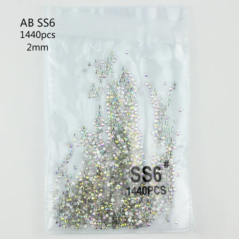 크리스탈 클리어 & AB 라운드 라인스톤 SS3-SS50 3D 글래스 네일 아트 장식 DIY 플랫 바텀 네일 젬스 스톤 네일 용품