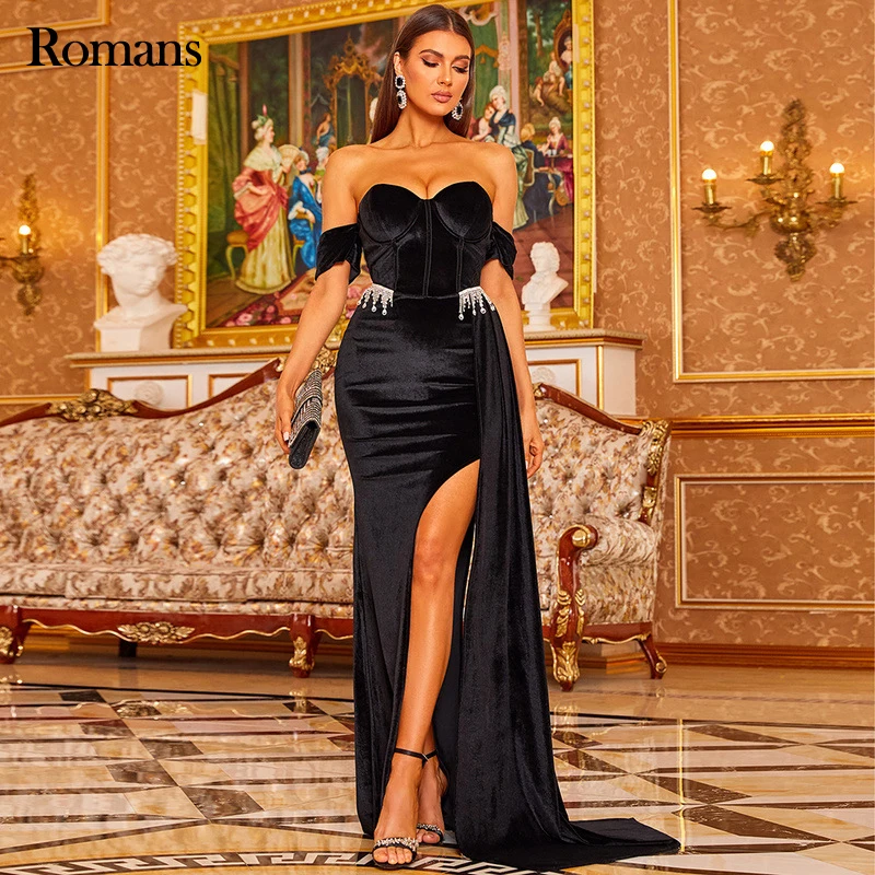 

Sexy Off Shoulder Prom Dress Floor Length Backless High Split Evening Dresses Party Dress