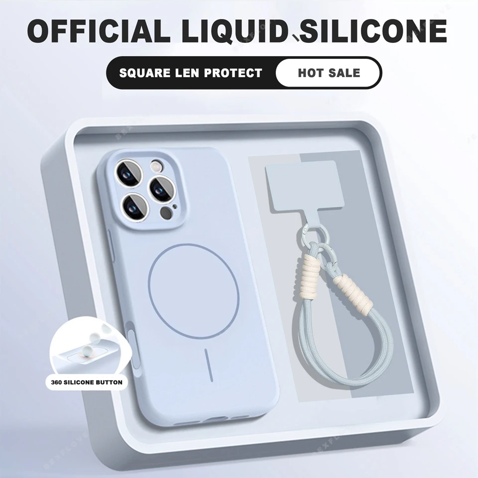 Magnetic Silicone Phone Case with Wrist Strap and Lanyard