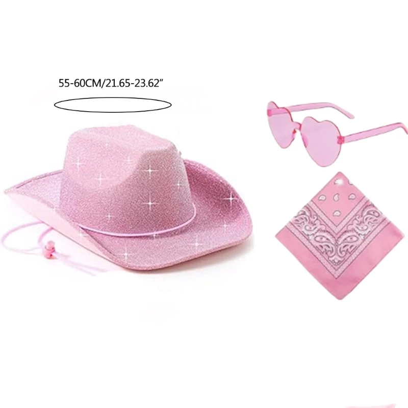 Cowboy Hats Cowgirl Hats Glitter Pink Cowboy Hat Sunglasses Scarf Theme Party Costume Stage Props Outfit